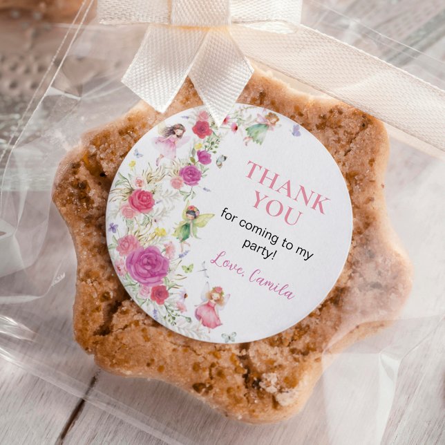 Adesivo Redondo Vinheta-redonda clássica de Aniversário de Fada Fl (Criador carregado)