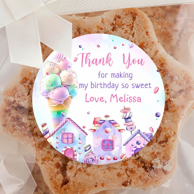 Adesivo Redondo Vinheta redonda clássica de aniversário de Sorvete (Criador carregado)