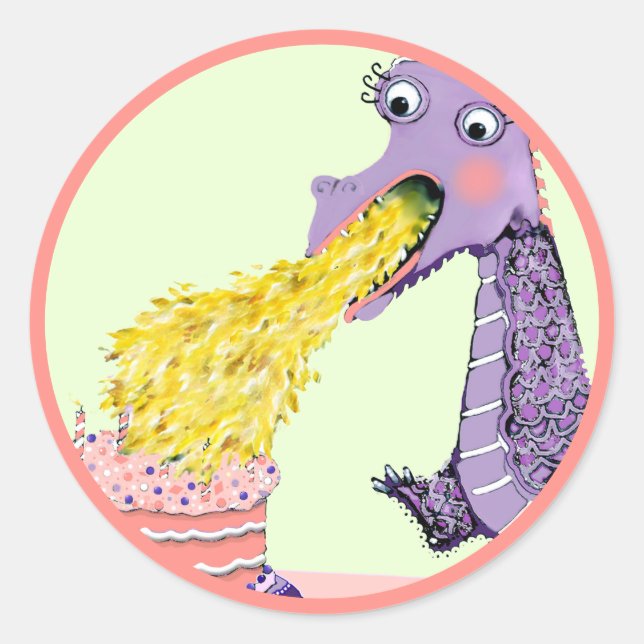 Adesivo Redondo Vinheta redonda clássica de aniversário do dragão (Frente)