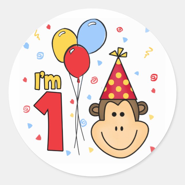 Adesivo Redondo Vinheta redonda clássica de aniversário do macaco (Frente)
