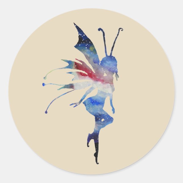 Adesivo Redondo Vinheta redonda clássica de arte aquosa de fada (Frente)