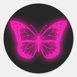 Adesivo Redondo vinheta redonda clássica de borboleta rosa-néon