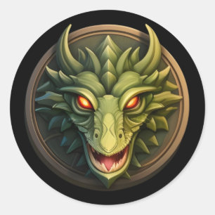 Adesivo Redondo Vinheta redonda clássica de cabeça de dragão verde