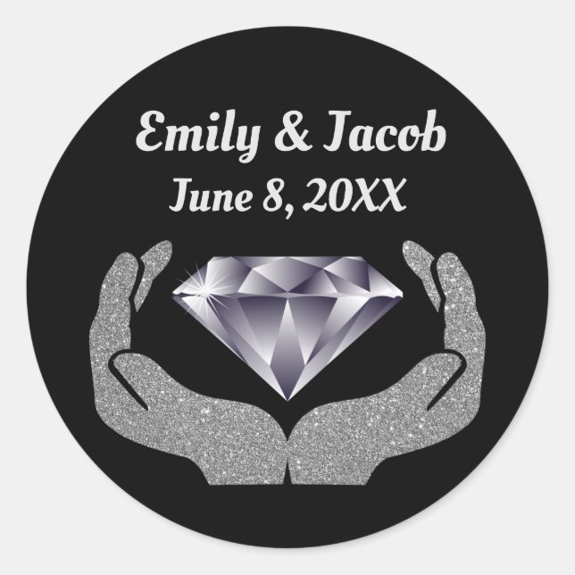 Adesivo Redondo Vinheta redonda clássica de casamento com as mãos  (Frente)