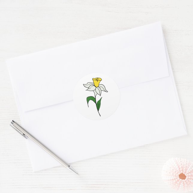 Adesivo Redondo Vinheta redonda clássica de Casamento Daffodil min (Envelope)