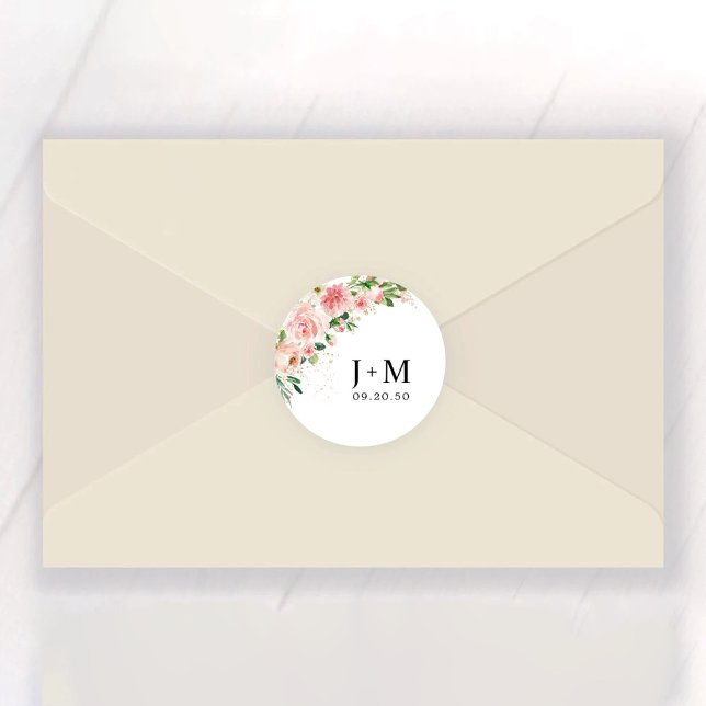 Adesivo Redondo Vinheta redonda clássica de casamento das rosas co (Criador carregado)