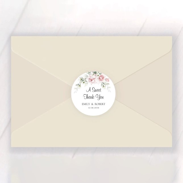 Adesivo Redondo Vinheta redonda clássica de casamento das rosas co (Criador carregado)