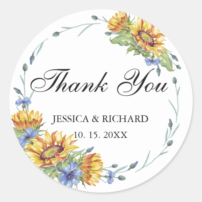 Adesivo Redondo Vinheta redonda clássica de Casamento de Aquarelas (Frente)