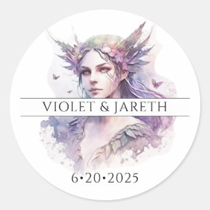 Adesivo Redondo Vinheta redonda clássica de Casamento de Fadas Enc