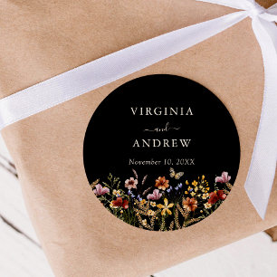 Adesivo Redondo Vinheta redonda clássica de casamento de flor selv