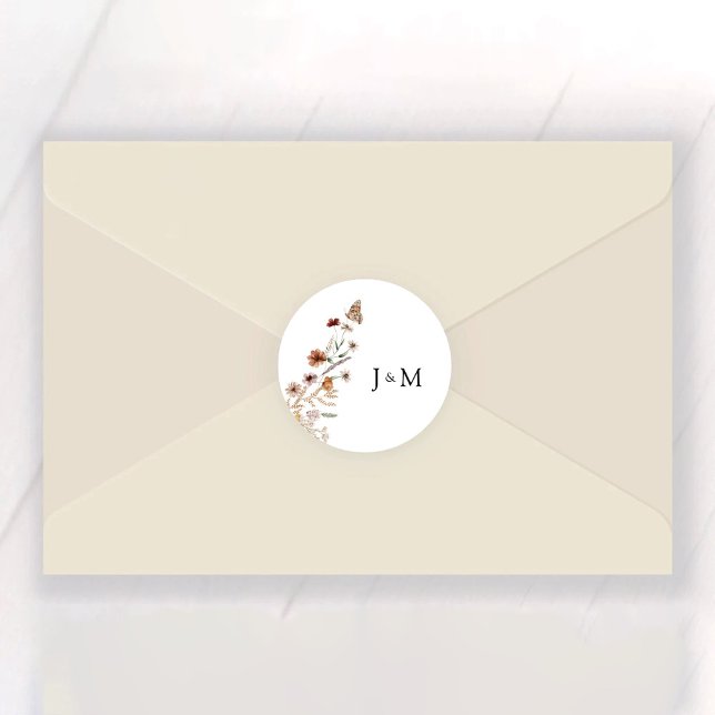 Adesivo Redondo Vinheta redonda clássica de Casamento de Flores Se (Criador carregado)