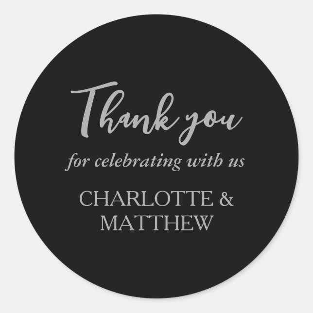 Adesivo Redondo Vinheta redonda clássica de casamento de prata pre (Frente)