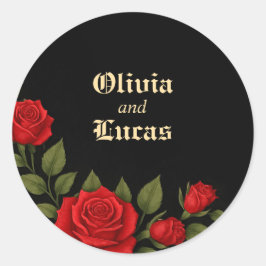 Adesivo Redondo Vinheta redonda clássica de casamento gótico-rosa