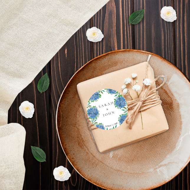 Adesivo Redondo Vinheta redonda clássica de casamento Hydrangeas a (Criador carregado)