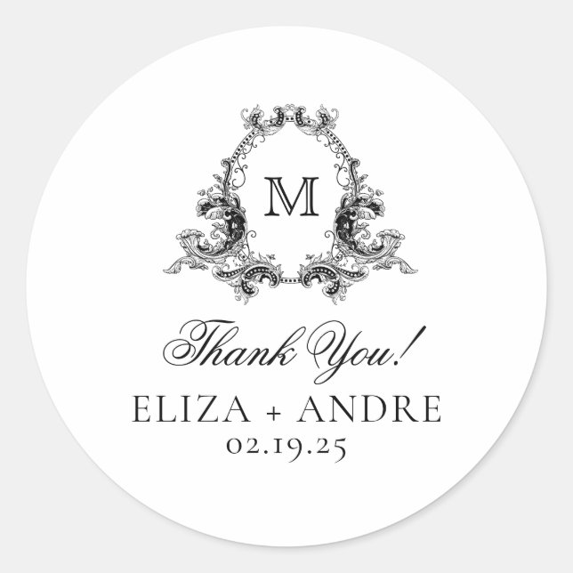 Adesivo Redondo Vinheta redonda clássica de casamento monograma el (Frente)