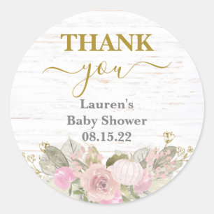 Adesivo Redondo Vinheta redonda clássica de Chá de fraldas rosa-