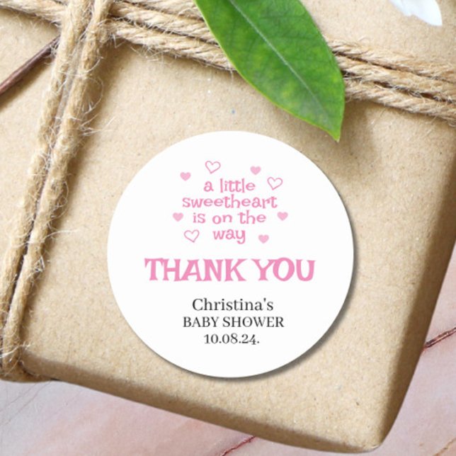 Adesivo Redondo Vinheta redonda clássica de Chá de fraldas rosa-br (Criador carregado)