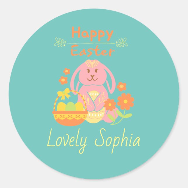 Adesivo Redondo Vinheta redonda clássica de coelho rosado a felz p (Frente)