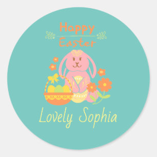 Adesivo Redondo Vinheta redonda clássica de coelho rosado a felz p