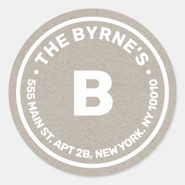 Adesivo Redondo Vinheta redonda clássica de endereço monograma do  (Frente)