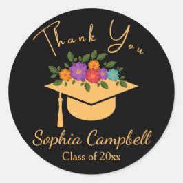 Adesivo Redondo Vinheta redonda clássica de gradação floral preta