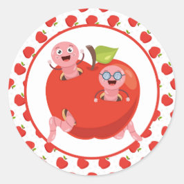 Adesivo Redondo Vinheta redonda clássica de maçãs e vermes