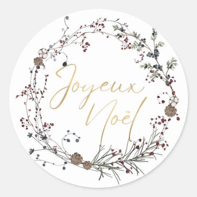 Adesivo Redondo Vinheta redonda clássica de Natal francês (Frente)