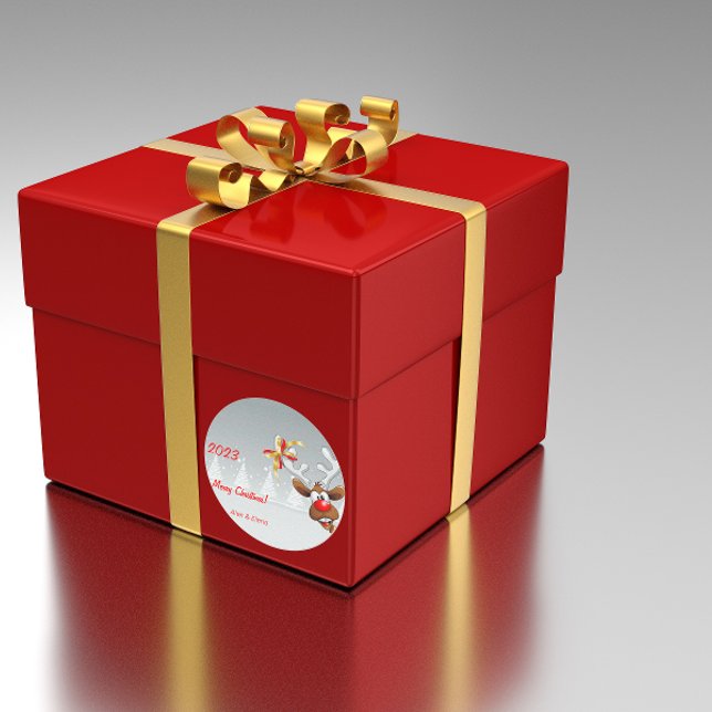 Adesivo Redondo Vinheta redonda clássica de neve de árvore de Nata (Criador carregado)