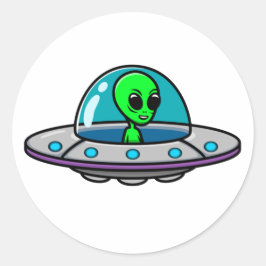 Adesivo Redondo Vinheta redonda clássica de OVNI e Alienígena