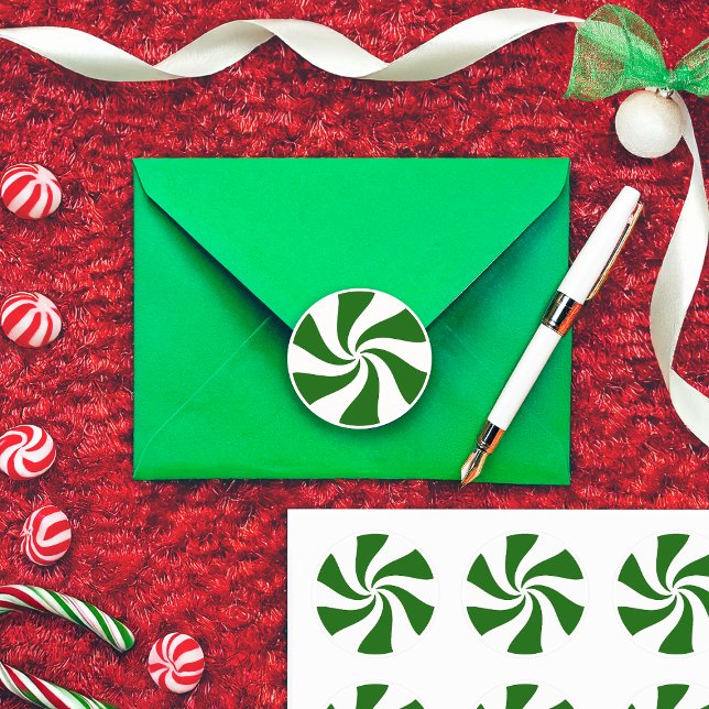 Adesivo Redondo Vinheta-redonda Clássica de Peppermint de Natal (Criador carregado)