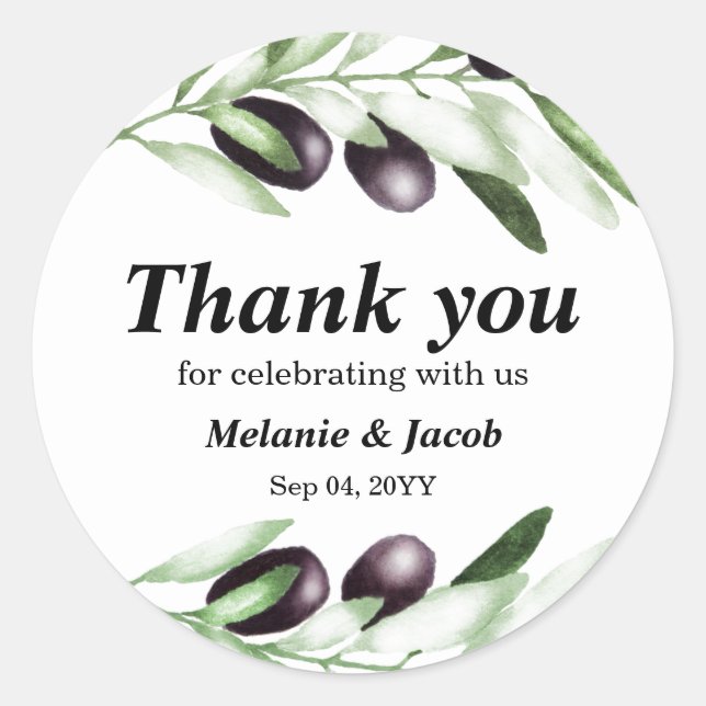 Adesivo Redondo Vinheta redonda clássica de ramo oleícola (Frente)