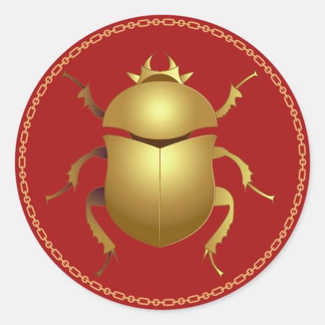 Adesivo Redondo Vinheta-redonda clássica de Scarab Dourada egípcia (Frente)