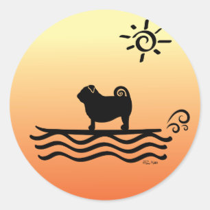 Adesivo Redondo Vinheta redonda clássica de Surf Pug