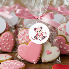 Adesivo Redondo Vinheta redonda clássica de urso cardíaco doce