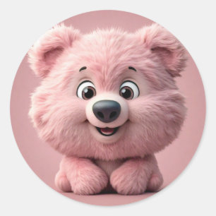 Adesivo Redondo Vinheta redonda clássica de urso rosa-claro