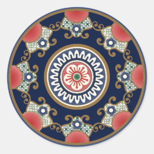 Adesivo Redondo Vinheta redonda clássica dos Padrões Mah Jongg
