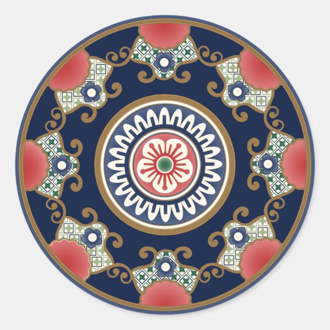 Adesivo Redondo Vinheta redonda clássica dos Padrões Mah Jongg (Frente)