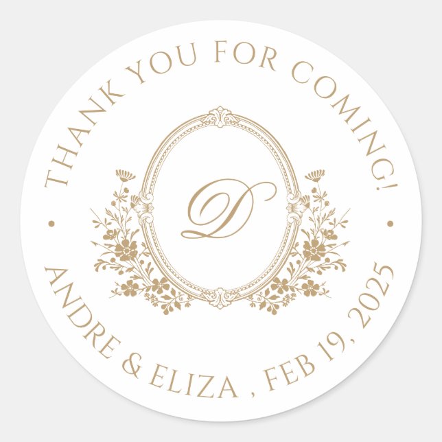 Adesivo Redondo Vinheta redonda clássica Elegante de Monograma Dou (Frente)