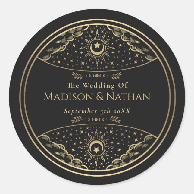 Adesivo Redondo Vinheta redonda clássica Elegante Tarot Wedding Do (Frente)