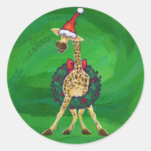 Adesivo Redondo Vinheta redonda clássica Giraffe de Natal