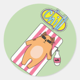 Adesivo Redondo Vinheta redonda clássica HORA DE PISCINA CAT CHILL