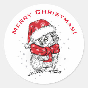 Adesivo Redondo Vinheta redonda Clássica MERRY CHRISTMAS FUN OWL
