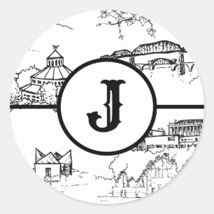 Adesivo Redondo Vinheta redonda clássica Monograma Chattanooga