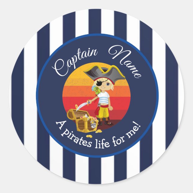 Adesivo Redondo Vinheta redonda clássica pirata do partido Boy (Frente)