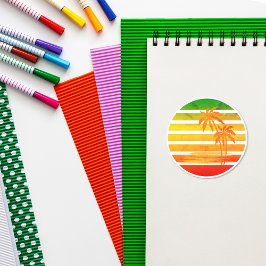 Adesivo Redondo Vinheta redonda clássica sunset com árvore de palm