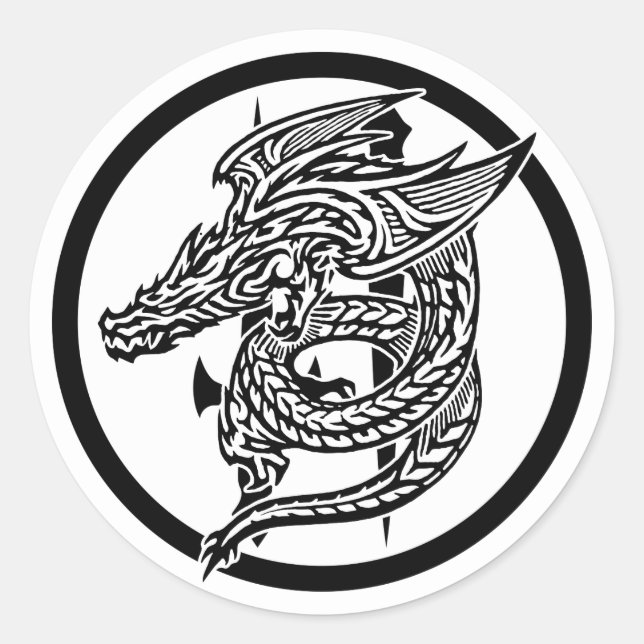 Adesivo Redondo Vinheta redonda clássica Wing Dragon (Frente)
