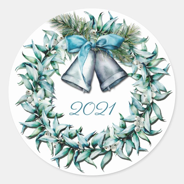 Adesivo Redondo Vinheta redonda clássica Wreath de inverno com aqu (Frente)