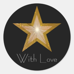 Adesivo Redondo Vinheta redonda com o Dourado Star 'With Love' a p