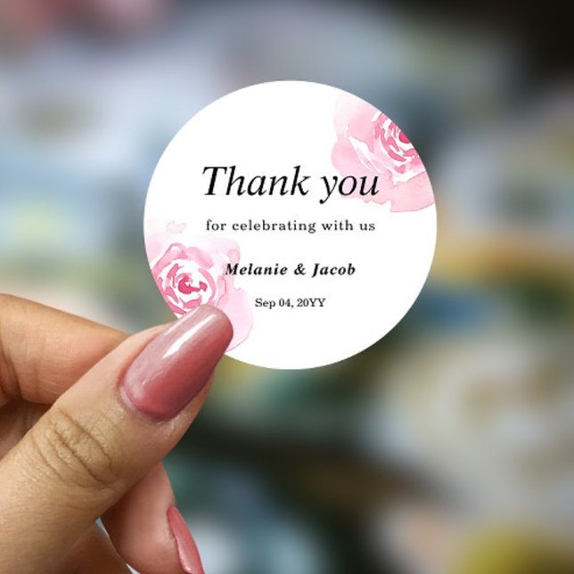 Adesivo Redondo Vinheta redonda com Rosas de aquarela cor rosa (Criador carregado)