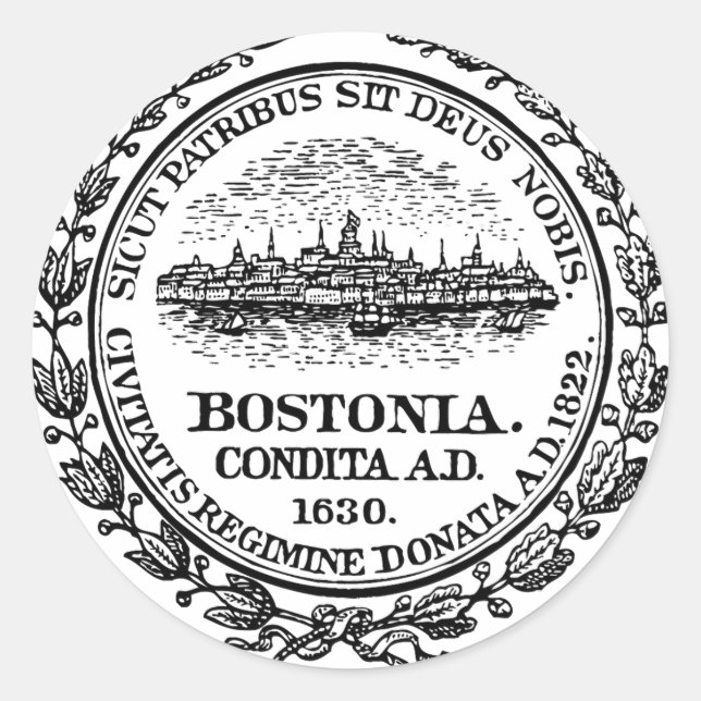 Adesivo Redondo Vinheta redonda da cidade de Boston Massachets (Frente)